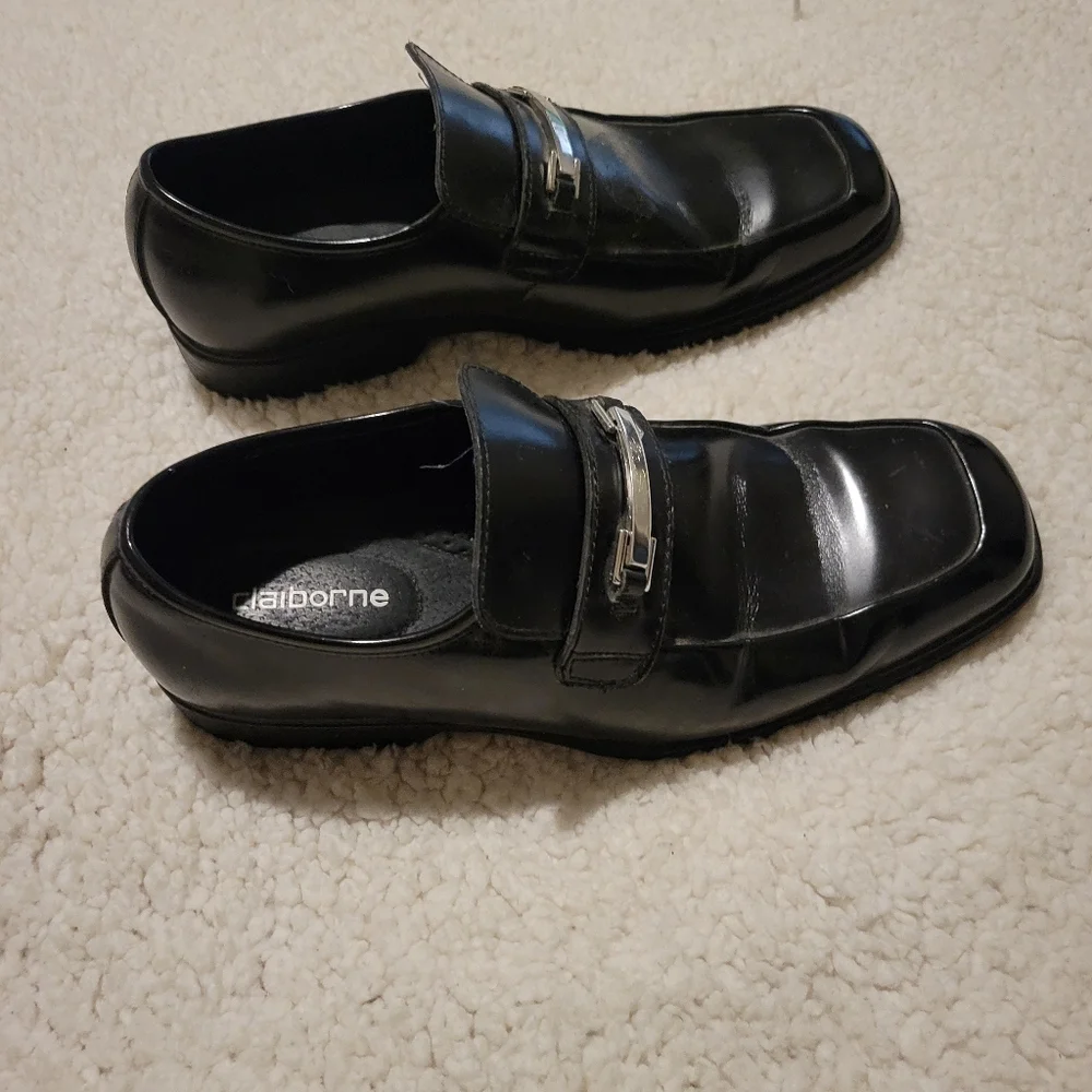 MENS CLAIBORNE LEATHER DRESS SHOES BLACK SIZE 8.5 - Picture 3 of 10